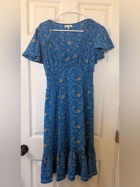 Max Studio Blue Floral Smocked Waist Midi Dress Size Medium